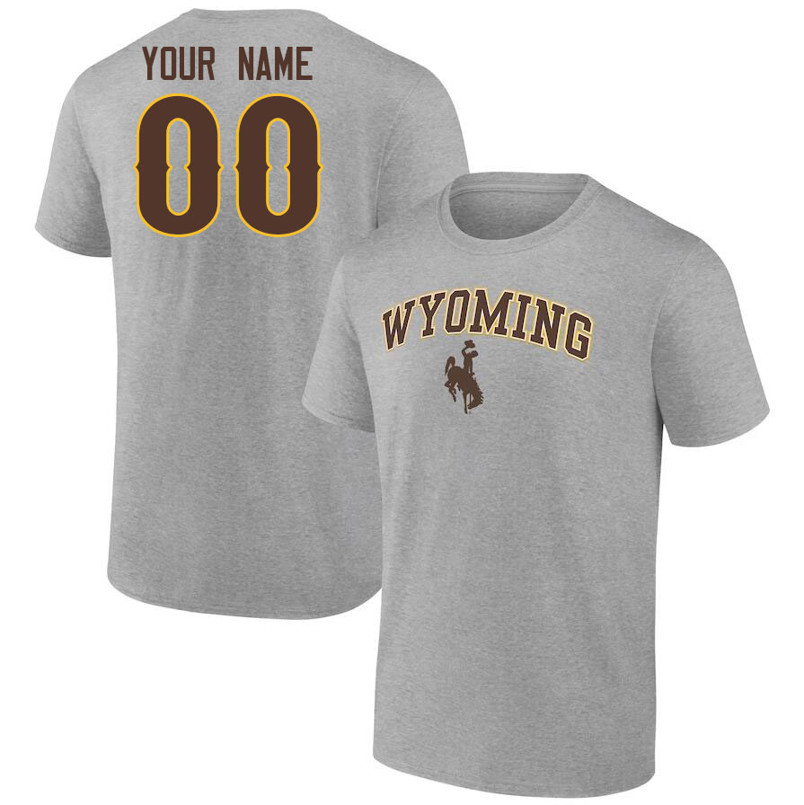 Custom Wyoming Cowboys Name And Number Tshirts-Grey